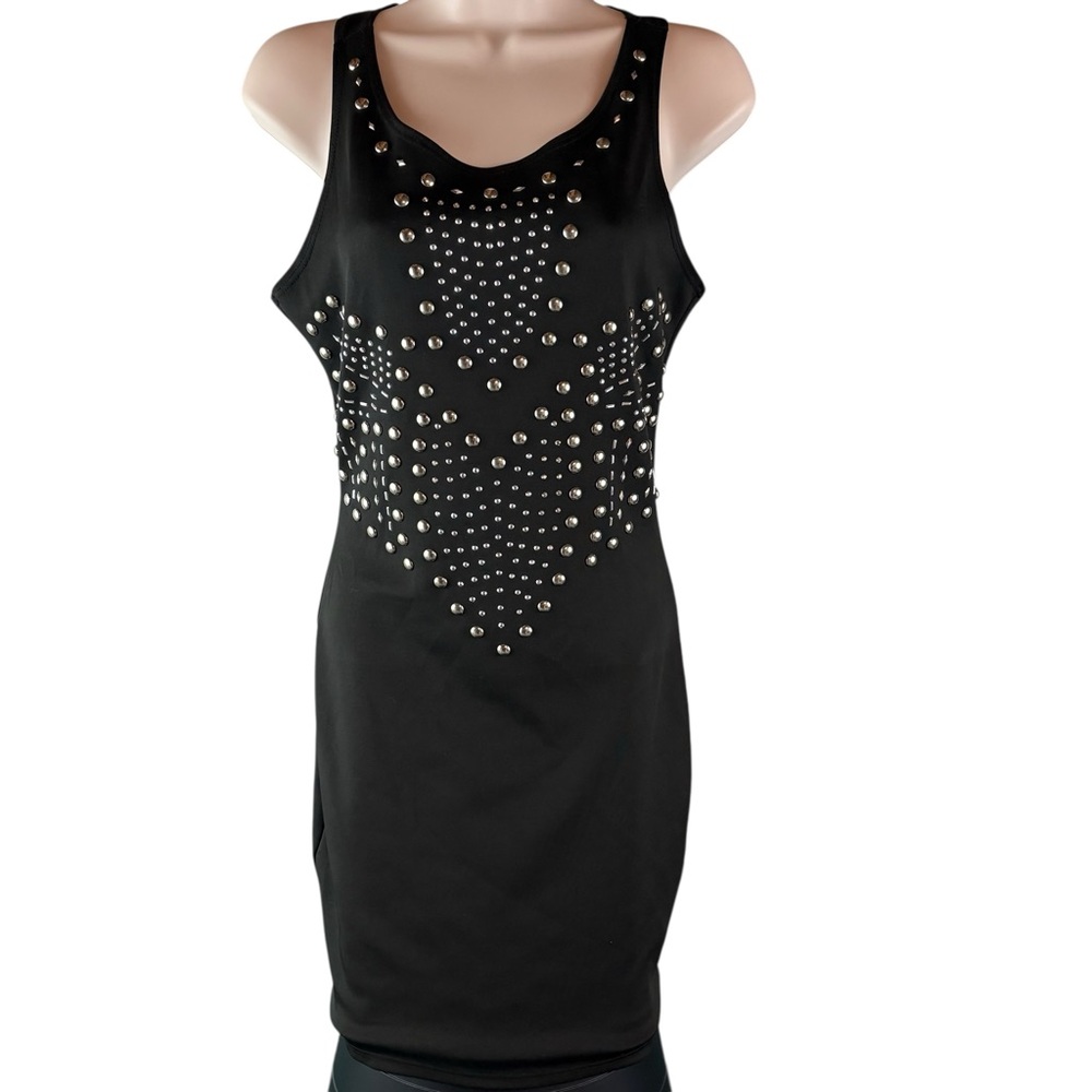 Honey Punch Women’s Dress Small Black Studded Fitted Classy Sleeveless